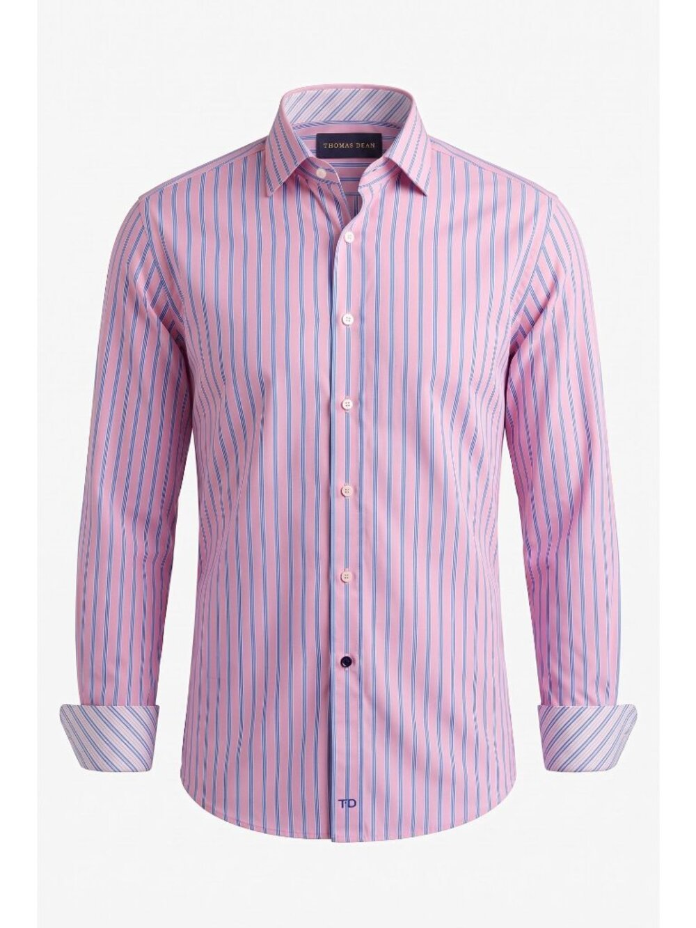 Thomas Dean Mens L 16.5R Pink Stripe Flip Cuff 100% Cotton Button Down Shirt EUC